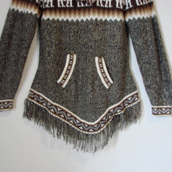 Kactus Artesanias Alpaca Hoodie Sweater Peru Aztec Fringe Soft Pullover Medium - Picture 9 of 15